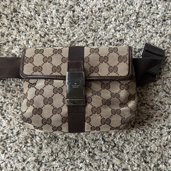 Gucci Handbags - Gucci Beige and Brown Monogram Belt Bag